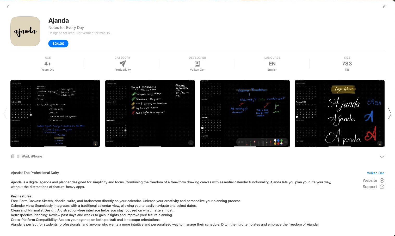 App Store screenshot of the Ajanda app